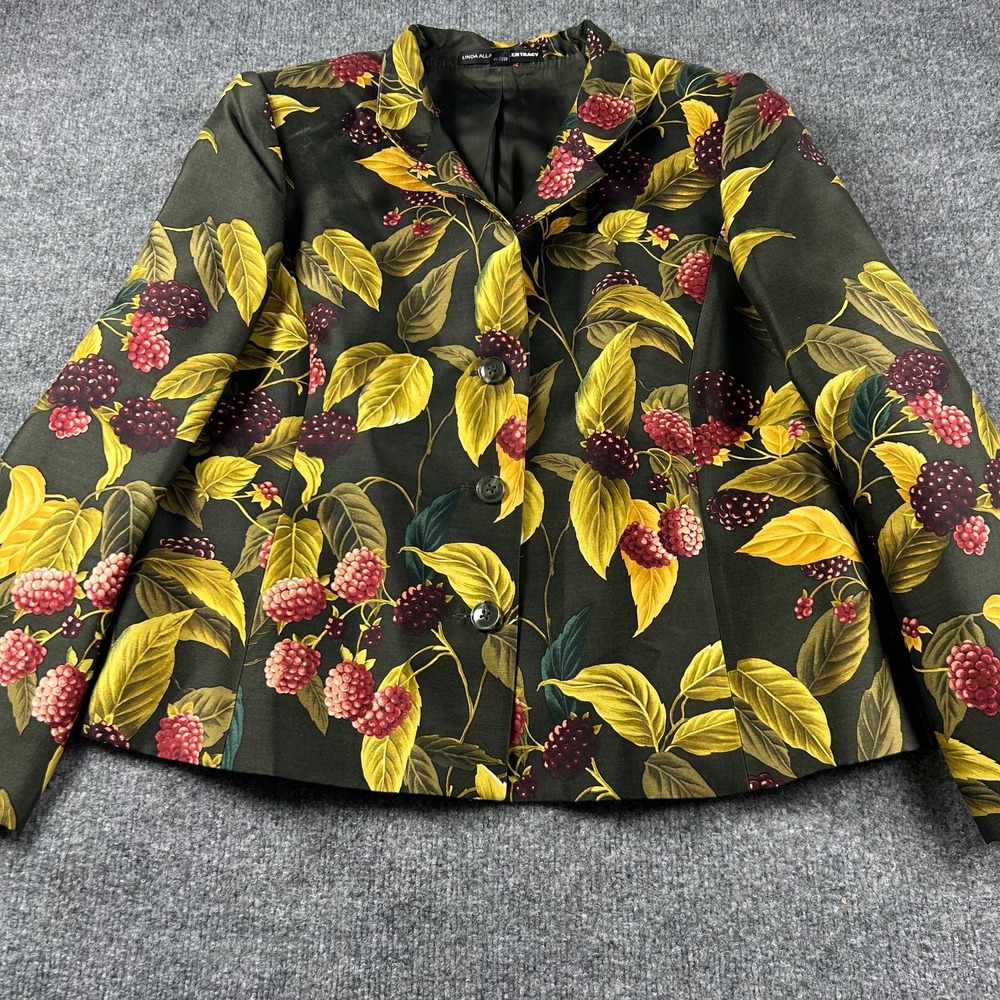 Linda Allard Ellen Tracy Vintage Silk Wool Blackberry Botanical Blazer Jacket 14